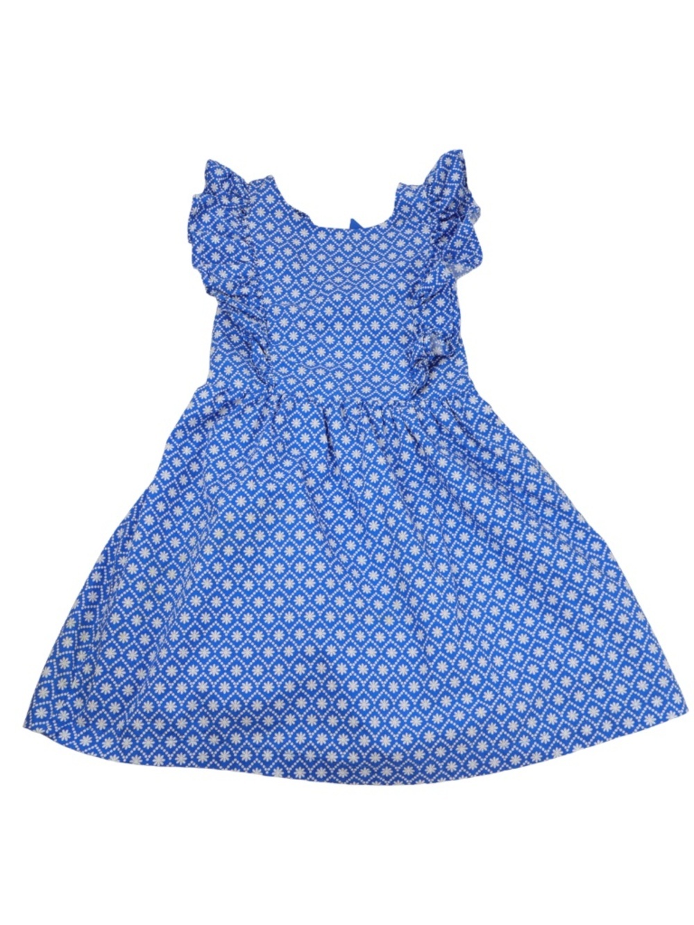 Btween Blue Floral Ruffle Dress Girls Size 8 Open Back Bow Cotton